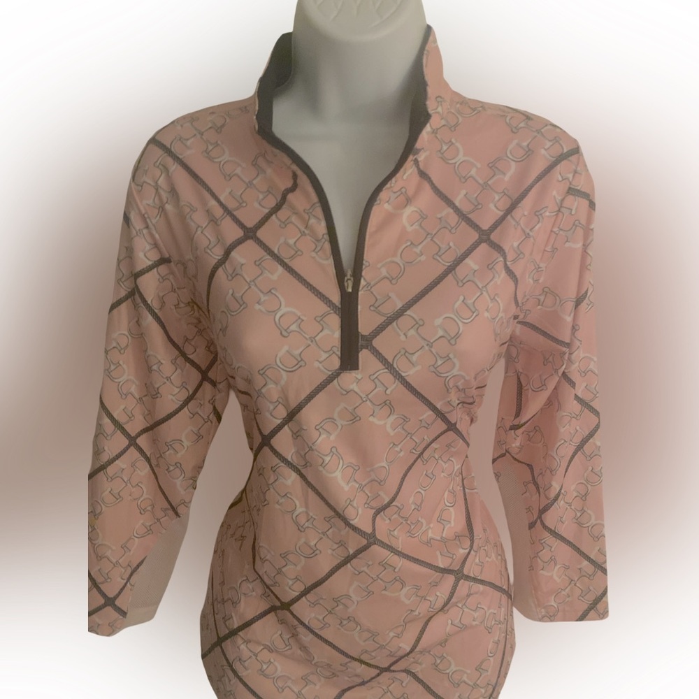 San Soleil UPF 50  Pink Patterned Quarter Zip Top-S pink  , quarter sleeve